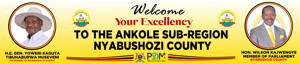 On behalf of the people  of #Nyabushozi and on my own behalf, I proudly welcome Your Excellency <a href="/KagutaMuseveni/">Yoweri K Museveni</a> to Ankole Subregion.  We welcome you with love, support, and commitment to the ideals of the <a href="/NRMOnline/">NRM Party</a> .We are committed to ending poverty using the PDM and other