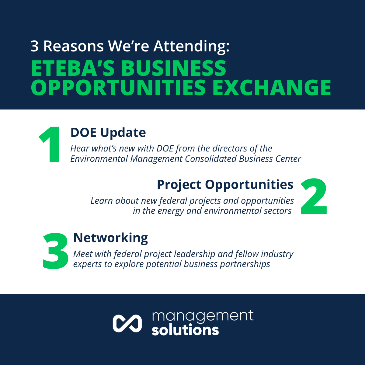 officialmsllc's tweet photo. (2/2) While we're there, we'll:   
🎧Hear from DOE's EMCBC,   
📝Learn about upcoming federal opportunities,   
💬Speak with potential business partners. 
DM us to connect with CSO Blake Mayes at the event. #ETEBAOpportunities #EnvironmentalManagement #Partnership #Networking https://t.co/zLjJxkdqi2