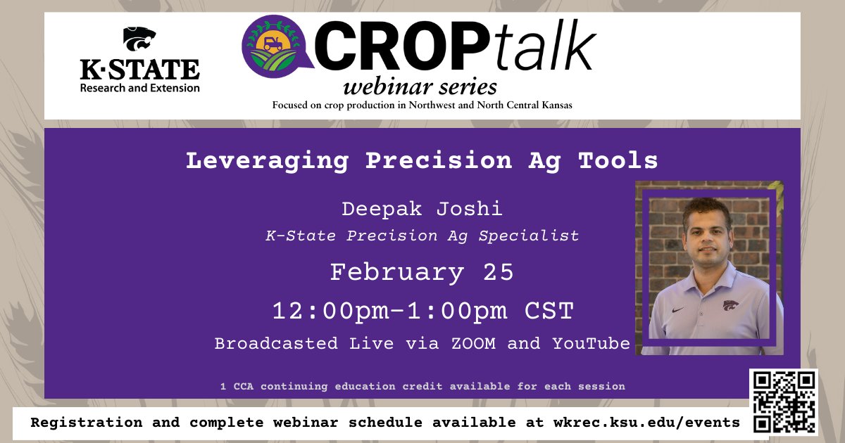 Plan to join K-State CropTalk TODAY to learn about 'Leveraging Precision Ag Tools' and how to incorporate them into your operation. Our speaker is Deepak Joshi, K-State Precision Ag Specialist. It will be from noon to 1 pmCT
Register here: wkrec.org/events/croptal…
<a href="/Deepakrajjoshi7/">Deepak Raj Joshi</a>