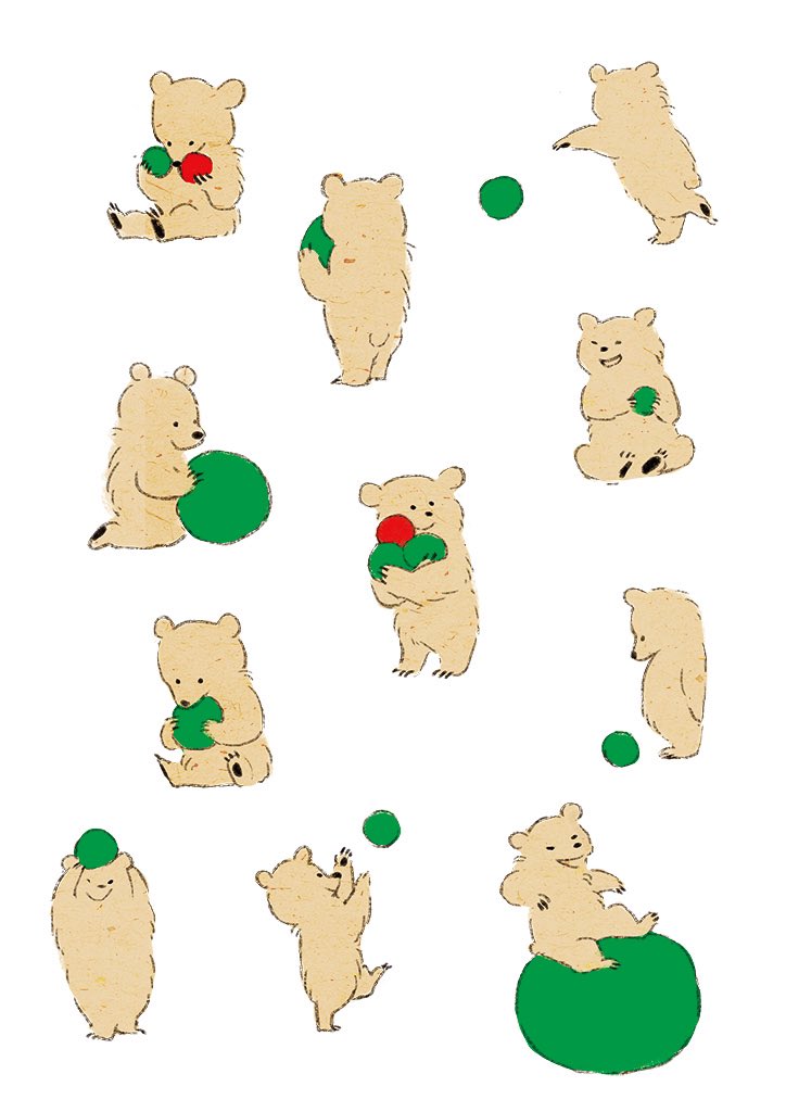 「お仕事で上がってきた熊の子達 」|ももろ　4／20発売絵本「パンダのパクパクきせつのごはん」のイラスト