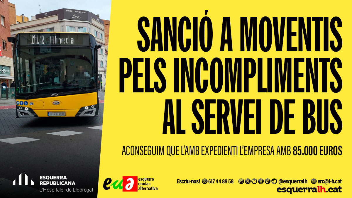 Esquerra Republicana de l'Hospitalet (@esquerralh) on Twitter photo 𝗟'𝗔𝗠𝗕 𝗦𝗔𝗡𝗖𝗜𝗢𝗡𝗔 𝗔𝗠𝗕 𝟴𝟱.𝟬𝟬𝟬€ 𝗟'𝗘𝗠𝗣𝗥𝗘𝗦𝗔 𝗠𝗢𝗩𝗘𝗡𝗧𝗜𝗦
🗣️<a href="/jaumegraells/">Jaume Graells</a>: "Aquesta sanció ha de servir per començar a veure millores en el servei, que és el que portem mesos reclamant. La situació és insostenible"
Llegeix més📲 esquerralh.cat/sancio-moventi… 𝗟'𝗔𝗠𝗕 𝗦𝗔𝗡𝗖𝗜𝗢𝗡𝗔 𝗔𝗠𝗕 𝟴𝟱.𝟬𝟬𝟬€ 𝗟'𝗘𝗠𝗣𝗥𝗘𝗦𝗔 𝗠𝗢𝗩𝗘𝗡𝗧𝗜𝗦
🗣️<a href="/jaumegraells/">Jaume Graells</a>: "Aquesta sanció ha de servir per començar a veure millores en el servei, que és el que portem mesos reclamant. La situació és insostenible"
Llegeix més📲 esquerralh.cat/sancio-moventi…