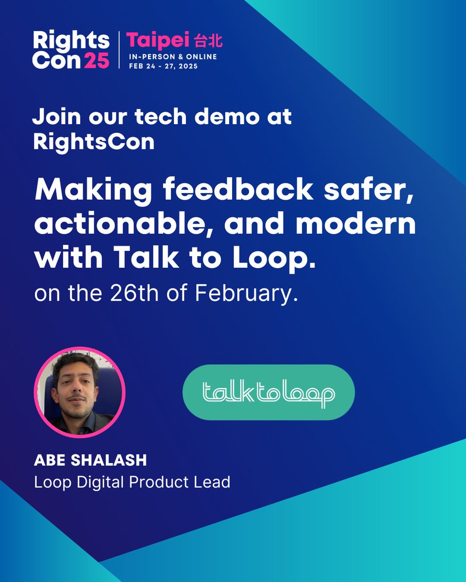 Talk To Loop (@talktoloop) on Twitter photo Join us in a tech virtual demo session at <a href="/rightscon/">RightsCon</a> 2025 called "Making Feedback Safer, Actionable, and Modern withย Talkย toย Loop", on the 26th of February during the 18:00โ20:00 CET slot. Find us in the Conflict and Humanitarian Action Session Listย here: rightscon.org/program/#list Join us in a tech virtual demo session at <a href="/rightscon/">RightsCon</a> 2025 called "Making Feedback Safer, Actionable, and Modern withย Talkย toย Loop", on the 26th of February during the 18:00โ20:00 CET slot. Find us in the Conflict and Humanitarian Action Session Listย here: rightscon.org/program/#list