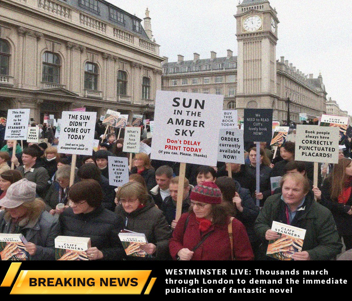 Delighted to see that so many have turned out to protest on what would have been the publication day of "Sun in the Amber Sky" .. <a href="/CranthorpeBooks/">Cranthorpe Millner Publishers</a> Don't worry folks March 18th will soon be upon us ...