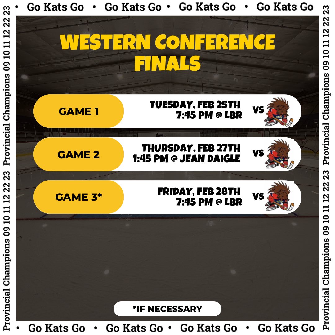 📣 Western Conference Finals 📣 

The finals are set, FHS vs CDJ. 

It’s is a best of 3 series for seeding purposes on the road to the provincial championship. The winner of this series will play the loser from the Southern Conference and vice versa.