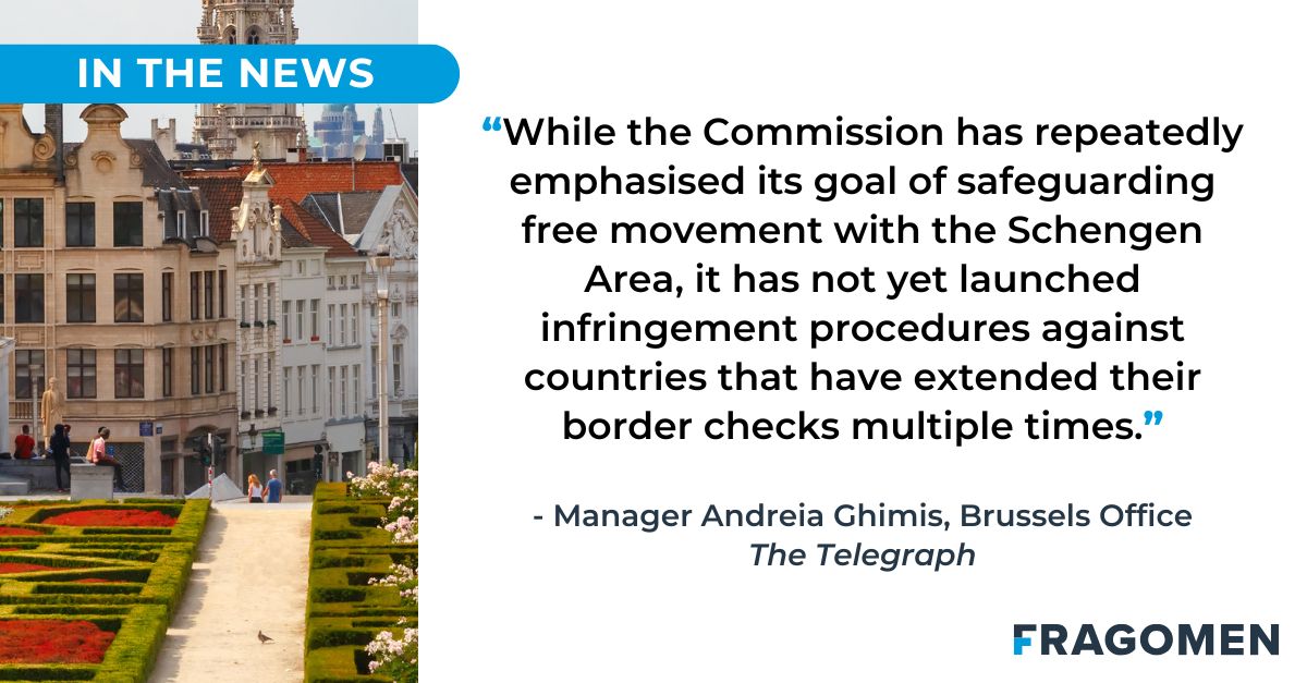 Fragomen (@fragomen) on Twitter photo In The <a href="/Telegraph/">The Telegraph</a>, Manager Andreia Ghimis explains how #EU law allows extended border checks in the #Schengen Area for up to 2 years in exceptional cases, w/ travellers facing delays as the European Commission hesitates to enforce limits on these measures. bit.ly/4hRkDKB In The <a href="/Telegraph/">The Telegraph</a>, Manager Andreia Ghimis explains how #EU law allows extended border checks in the #Schengen Area for up to 2 years in exceptional cases, w/ travellers facing delays as the European Commission hesitates to enforce limits on these measures. bit.ly/4hRkDKB