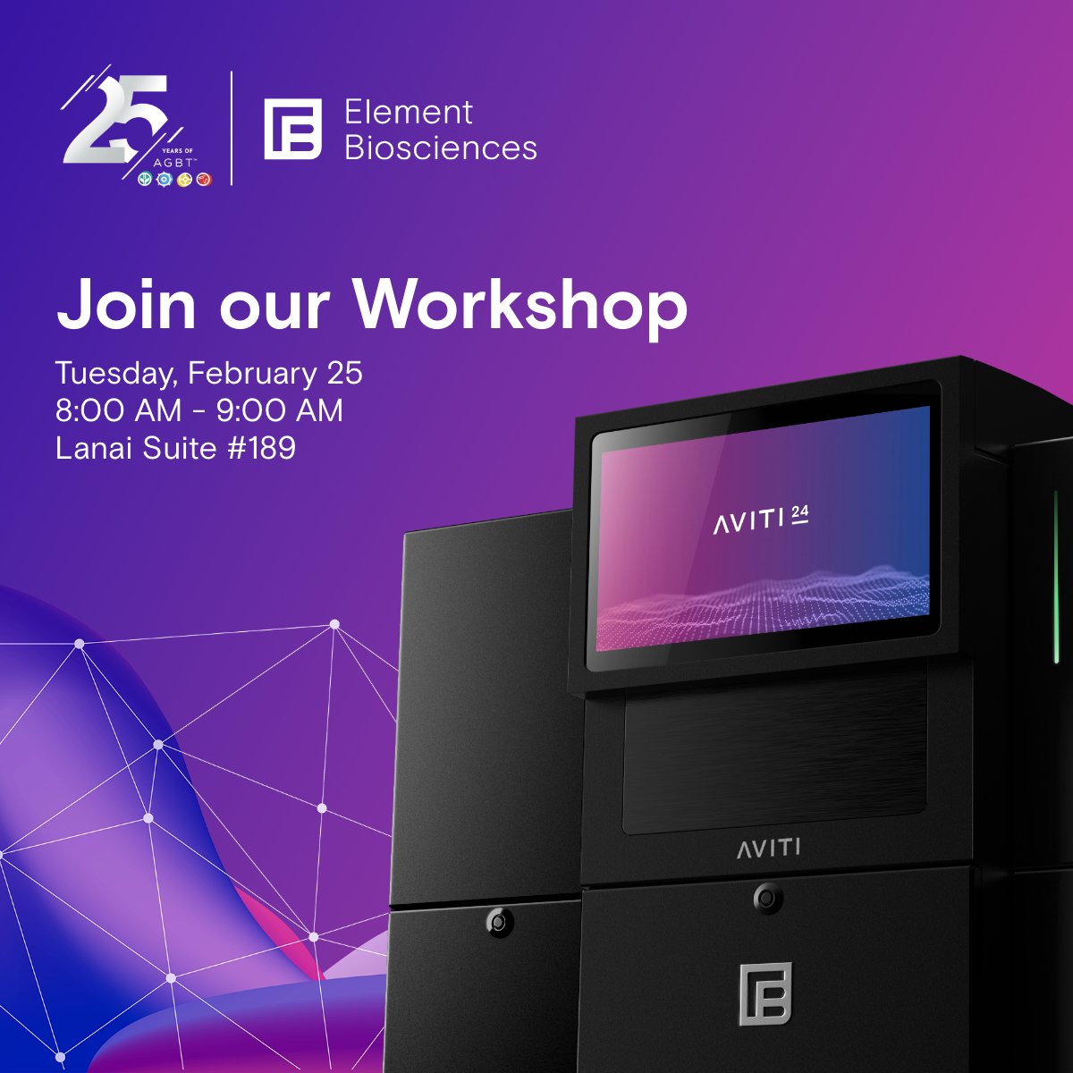 The fun at #AGBTGM continues today! 🌴 Join us in Suite #189 for in-suite workshops on how #AVITI24 is transforming biology with high-dimensional insights. 

🗓️ Tuesday, Feb 25, 8-9 AM 

Pedro Baldea Ferre, PhD will discuss direct sequencing with AVITI24, and Vivian Dien, PhD