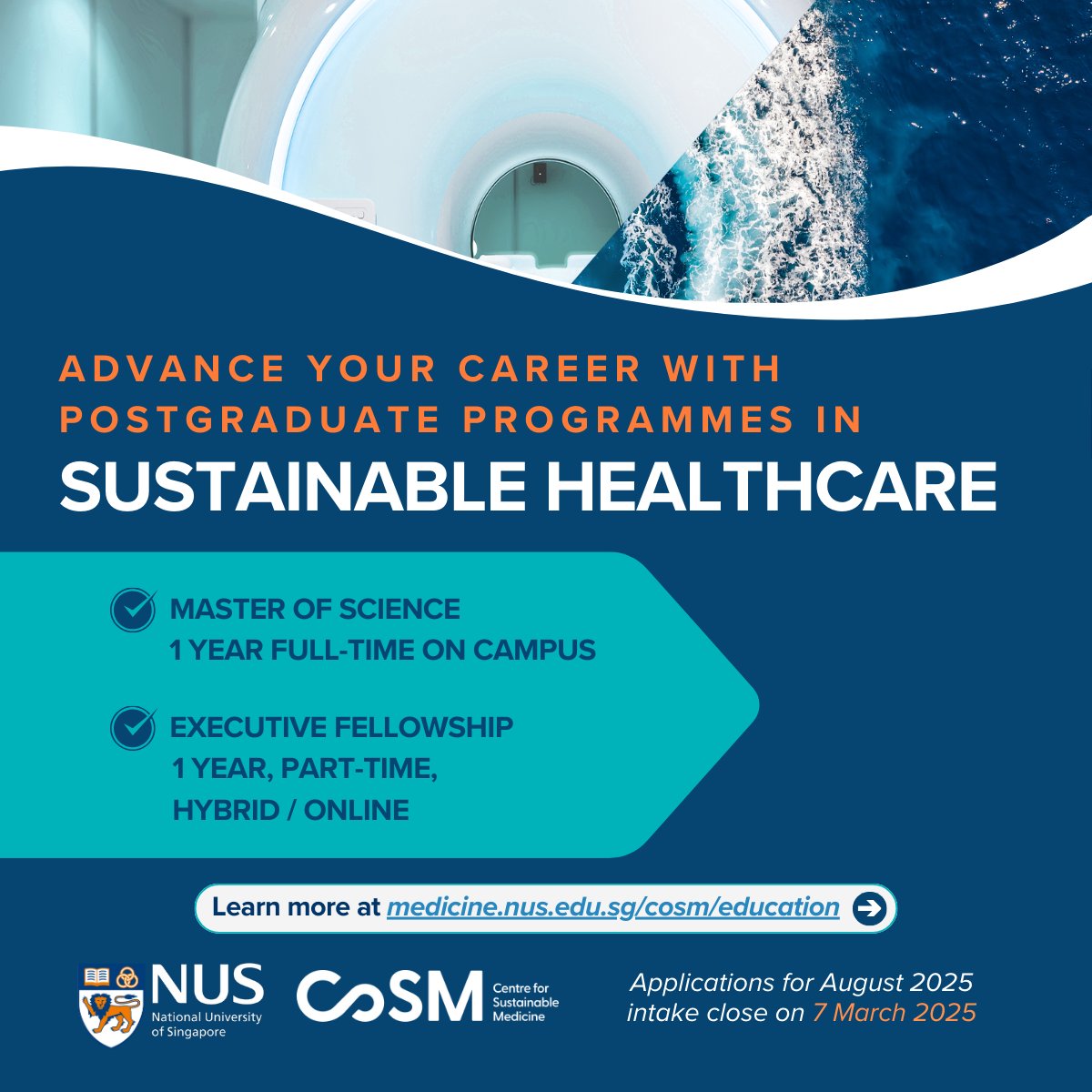 SustainCoSM's tweet image. 📢 Applications to our MSc in Sustainable Healthcare and Executive Fellowship close in 10 days! 
Elevate your career— join us for this exciting net zero journey in healthcare.
Apply now! ➡️ medicine.nus.edu.sg/cosm/education/
#SustainableHealthcare #MScProgram #GraduateStudies