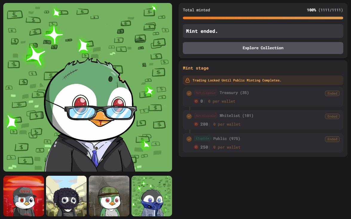 mint is over🐧

we got a sold-out, a result that shocked us!

thank you all for your support and participation in the quai penguins ecosystem

reveal and second market will be available soon! further updates will be announced very soon!