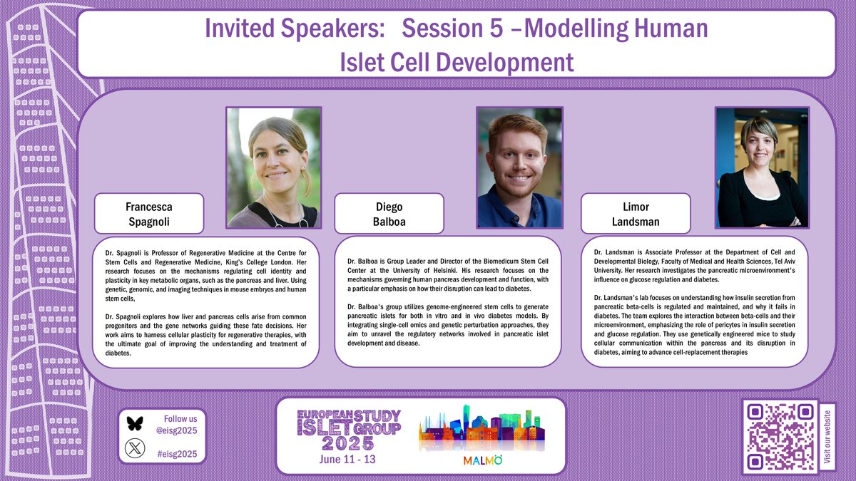 🧫This year’s EISG conference is arranged in Malmö on June 11-13. Francesca Spagnoli, Diego Balboa, and Limor Landsman will give talks during the session on human islet cell development. Register here: eisg2025.se
<a href="/LabSpagnoli/">Spagnoli Lab</a> <a href="/_DiegoBalboa_/">Diego Balboa</a> <a href="/LandsmanLimor/">Limor Landsman</a> 
#eisg2025