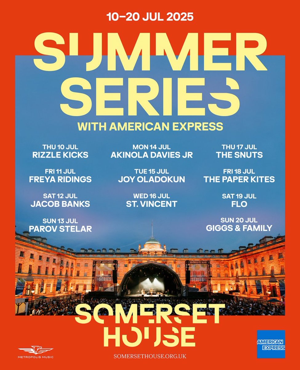 ALEX (@planetalex_) on Twitter photo This years Summer Series returns to <a href="/SomersetHouse/">Somerset House</a> with <a href="/FreyaRidings/">Freya Ridings</a> <a href="/flolikethis/">FLO</a> <a href="/officialgiggs/">GIGGS</a> <a href="/MrJacobBanks/">Jacob Banks</a> <a href="/RizzleKicks/">Rizzle Kicks</a> & more!
Sign up for access to our presale on Wednesday 5th March at 10am metropolism.uk/aYac50V5WIX 🫶🏾 This years Summer Series returns to <a href="/SomersetHouse/">Somerset House</a> with <a href="/FreyaRidings/">Freya Ridings</a> <a href="/flolikethis/">FLO</a> <a href="/officialgiggs/">GIGGS</a> <a href="/MrJacobBanks/">Jacob Banks</a> <a href="/RizzleKicks/">Rizzle Kicks</a> & more!
Sign up for access to our presale on Wednesday 5th March at 10am metropolism.uk/aYac50V5WIX 🫶🏾
