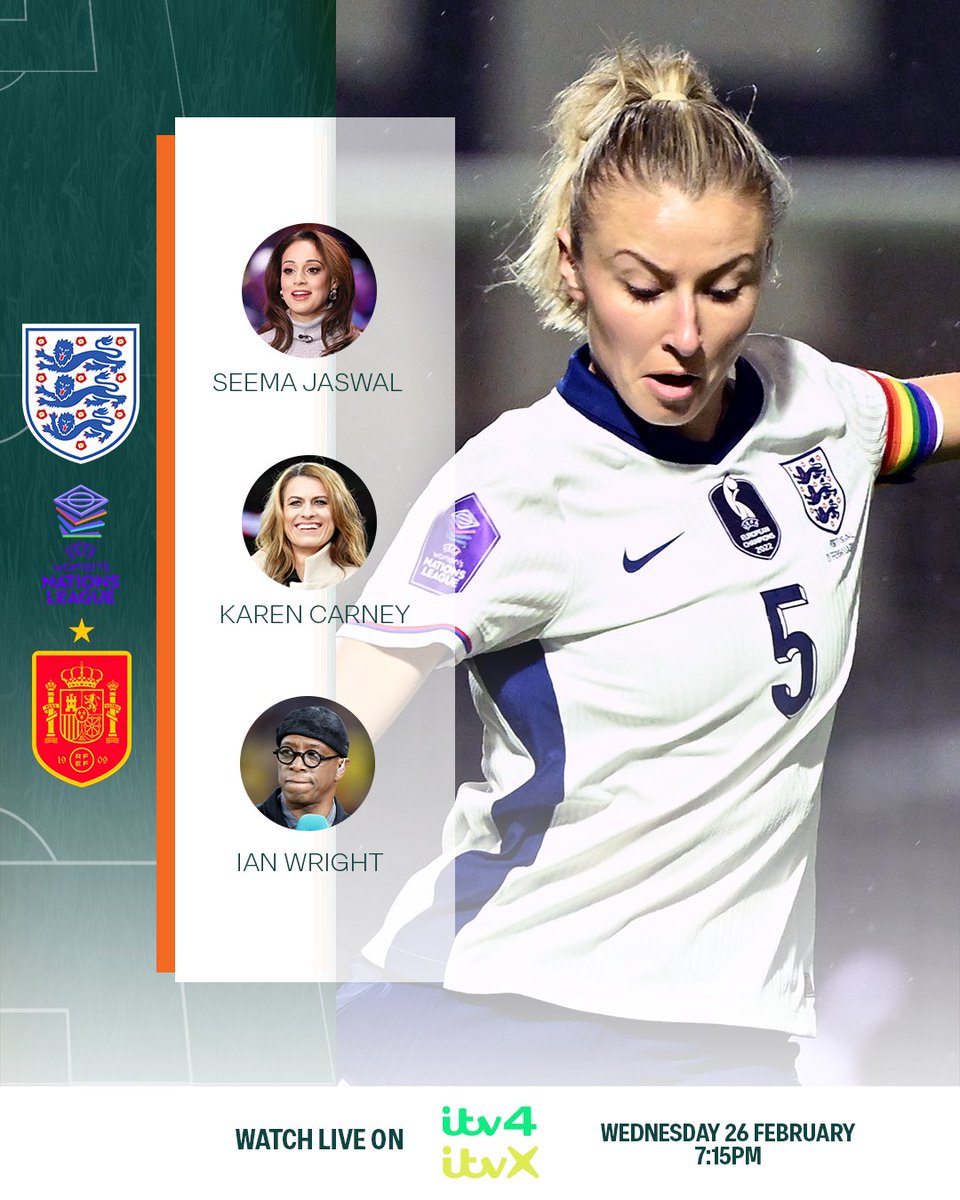 The #Lionesses host the world champions LIVE at Wembley! 🦁

Watch England 🆚 Spain tomorrow night on ITV4 &amp; <a href="/ITVX/">ITVX</a> at 7:15PM 🏴󠁧󠁢󠁥󠁮󠁧󠁿🇪🇸

#ITVFootball | #UWNL | <a href="/Lionesses/">Lionesses</a>