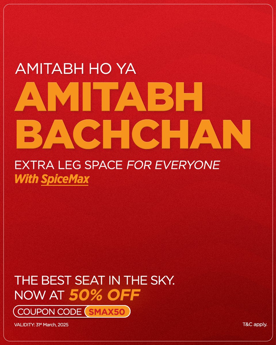 flyspicejet's tweet image. Enjoy more comfort, extra space, and premium perks with SpiceMax—because every traveller deserves the best.

Fly better, fly SpiceMax!

#flyspicejet #spicejet #spicemax #addspicetoyourtravel