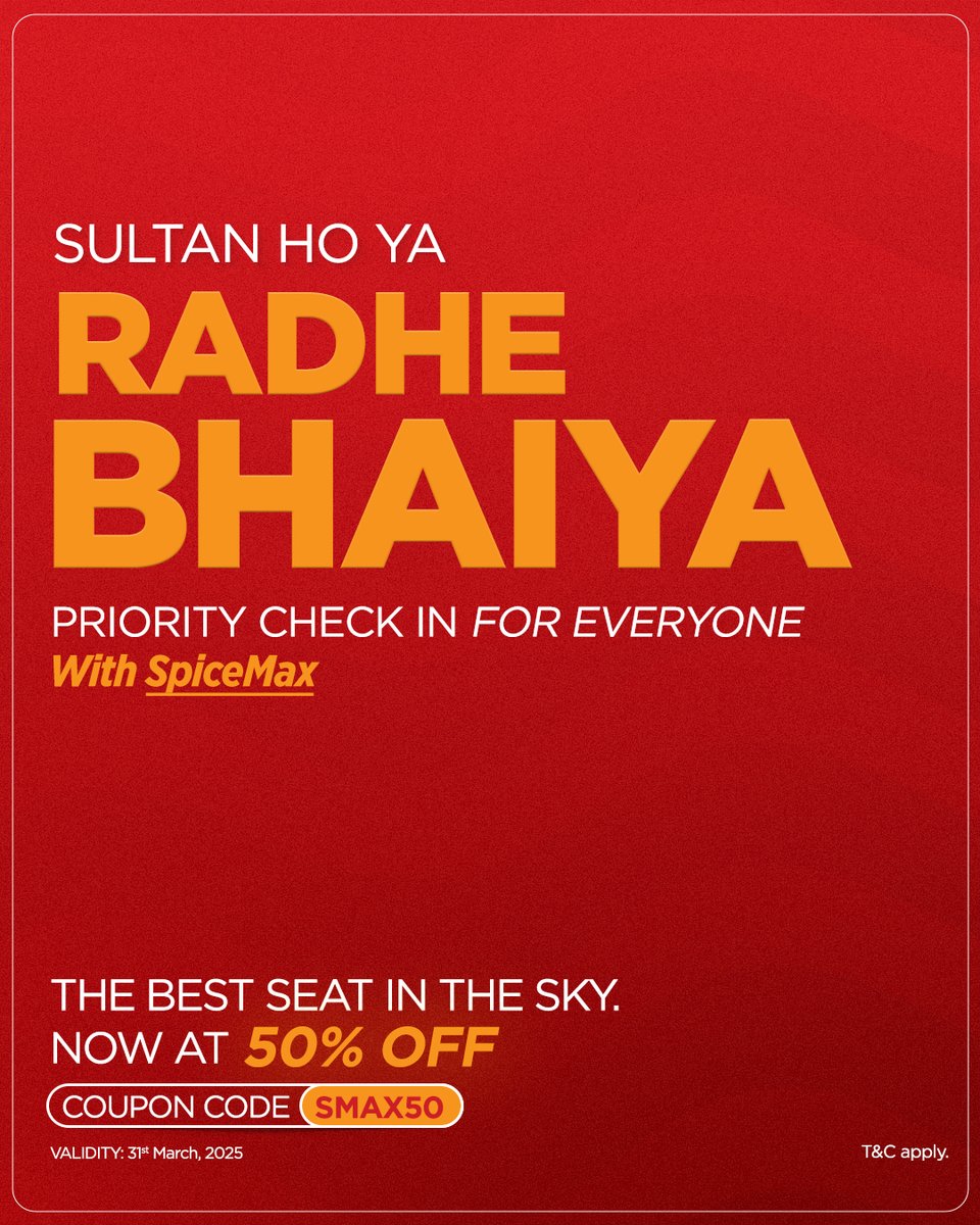 flyspicejet's tweet image. Enjoy more comfort, extra space, and premium perks with SpiceMax—because every traveller deserves the best.

Fly better, fly SpiceMax!

#flyspicejet #spicejet #spicemax #addspicetoyourtravel