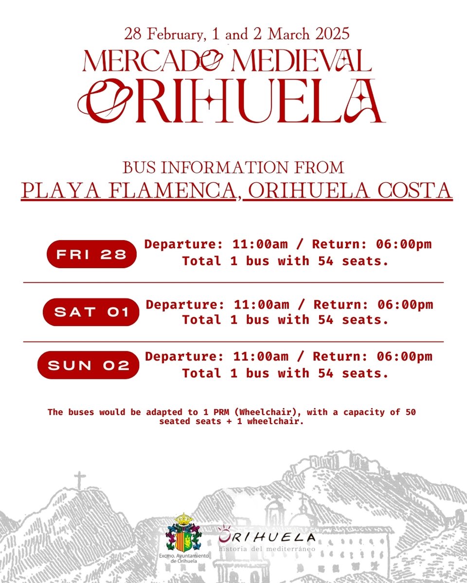 AytoOrihuela (@aytoorihuela) on Twitter photo ▶️Autobuses gratuitos para los vecinos de la costa que deseen visitar el Mercado Medieval de Orihuela
#MercadoMedieval <a href="/orihuelaturis/">Orihuela Turística</a>
orihuela.es/autobuses-grat… ▶️Autobuses gratuitos para los vecinos de la costa que deseen visitar el Mercado Medieval de Orihuela
#MercadoMedieval <a href="/orihuelaturis/">Orihuela Turística</a>
orihuela.es/autobuses-grat…