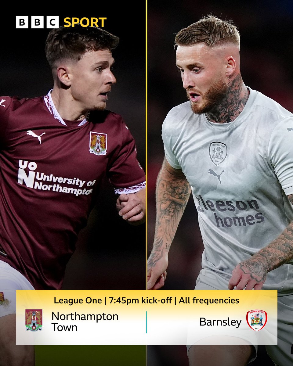 Football Heaven (@footballheaven) on Twitter photo ๐ข COMING UP FROM 6PM!
๐ Your calls on 0800 111 49 49
โฝ๏ธ Northampton Town vs Barnsley
๐๏ธ <a href="/SportGids1/">Andy Giddings</a> & <a href="/AdiMoses5/">Adi Moses</a>
๐ป FM & Digital
๐บ Freeview 716
โ๏ธ 7:45pm kick-off
Build-up ๐bbc.co.uk/programmes/p0kโฆ
#BarnsleyFC | <a href="/BBCSheffield/">BBC Sheffield</a> ๐ข COMING UP FROM 6PM!
๐ Your calls on 0800 111 49 49
โฝ๏ธ Northampton Town vs Barnsley
๐๏ธ <a href="/SportGids1/">Andy Giddings</a> & <a href="/AdiMoses5/">Adi Moses</a>
๐ป FM & Digital
๐บ Freeview 716
โ๏ธ 7:45pm kick-off
Build-up ๐bbc.co.uk/programmes/p0kโฆ
#BarnsleyFC | <a href="/BBCSheffield/">BBC Sheffield</a>
