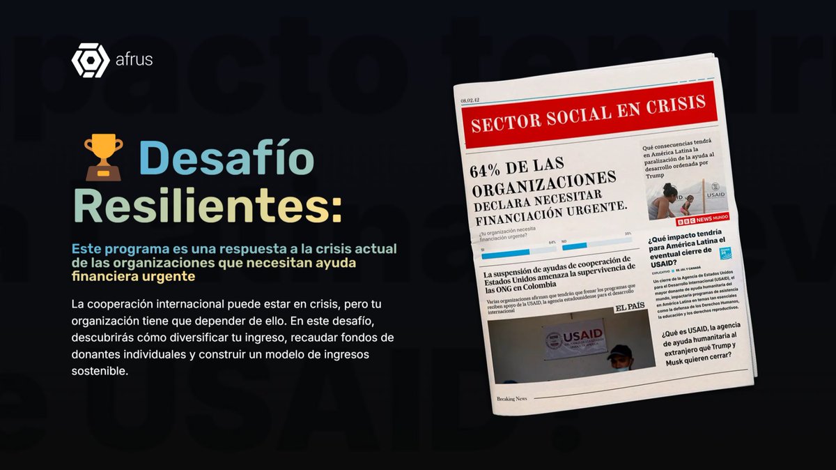 #DesafíoResilientes — afrus lanza un programa para apoyar a organizaciones con necesidades urgentes de ayuda financiera. Inscripciones abiertas, cupos limitados.

Postulaciones hasta el 28 de febrero de 2025

Más información e inscripciones: afrus.org/resilientes/
