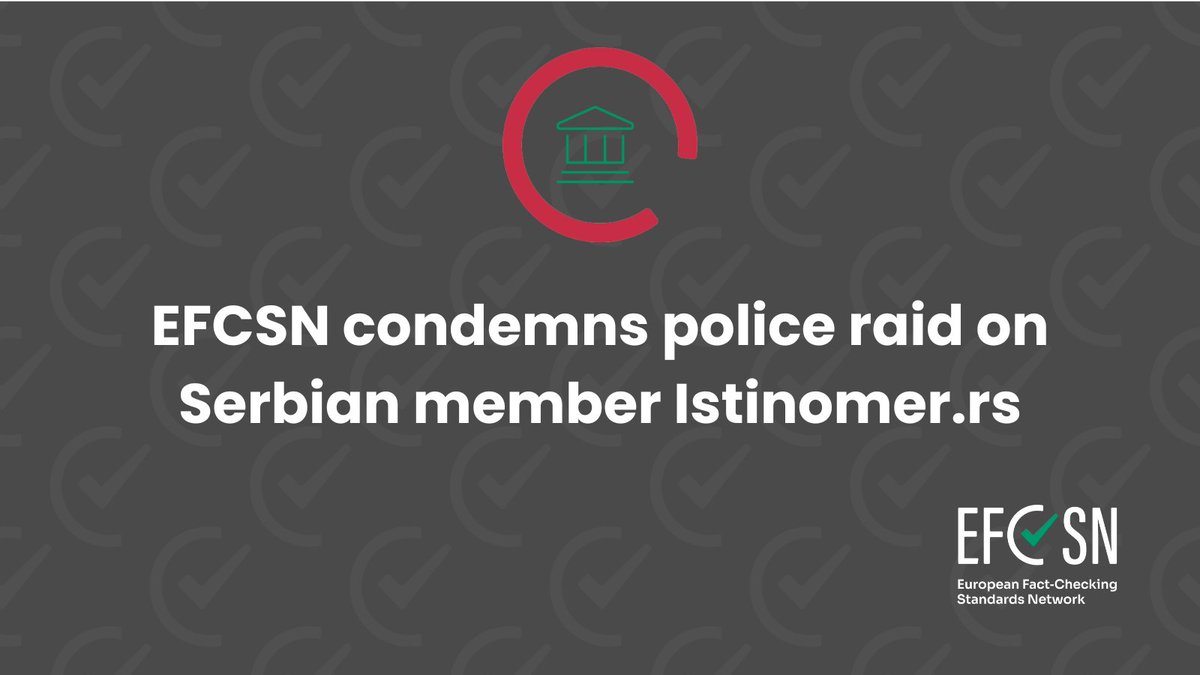 The EFCSN strongly condemns the police raid on our Serbian member, <a href="/CRTArs/">CRTA</a> which runs the fact-checking platform Istinomer.rs (<a href="/istinomer/">#dasenelazemo</a>). This incident is an unacceptable attack on civil society, freedom of expression and fact-checking.
efcsn.com/news/2025-02-2…