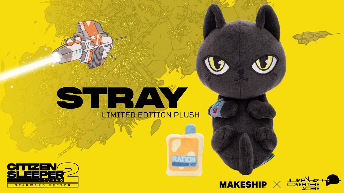 CitizenSleeper's tweet image. The Rig's smallest crew member reveals itself! 👀
Explore the softer side of the Starward Belt with our limited edition Stray Plush🚀
Designed by Citizen Sleeper character designer @guinoir This zero-g cat is available to preorder NOW: makeship.com/products/stray…