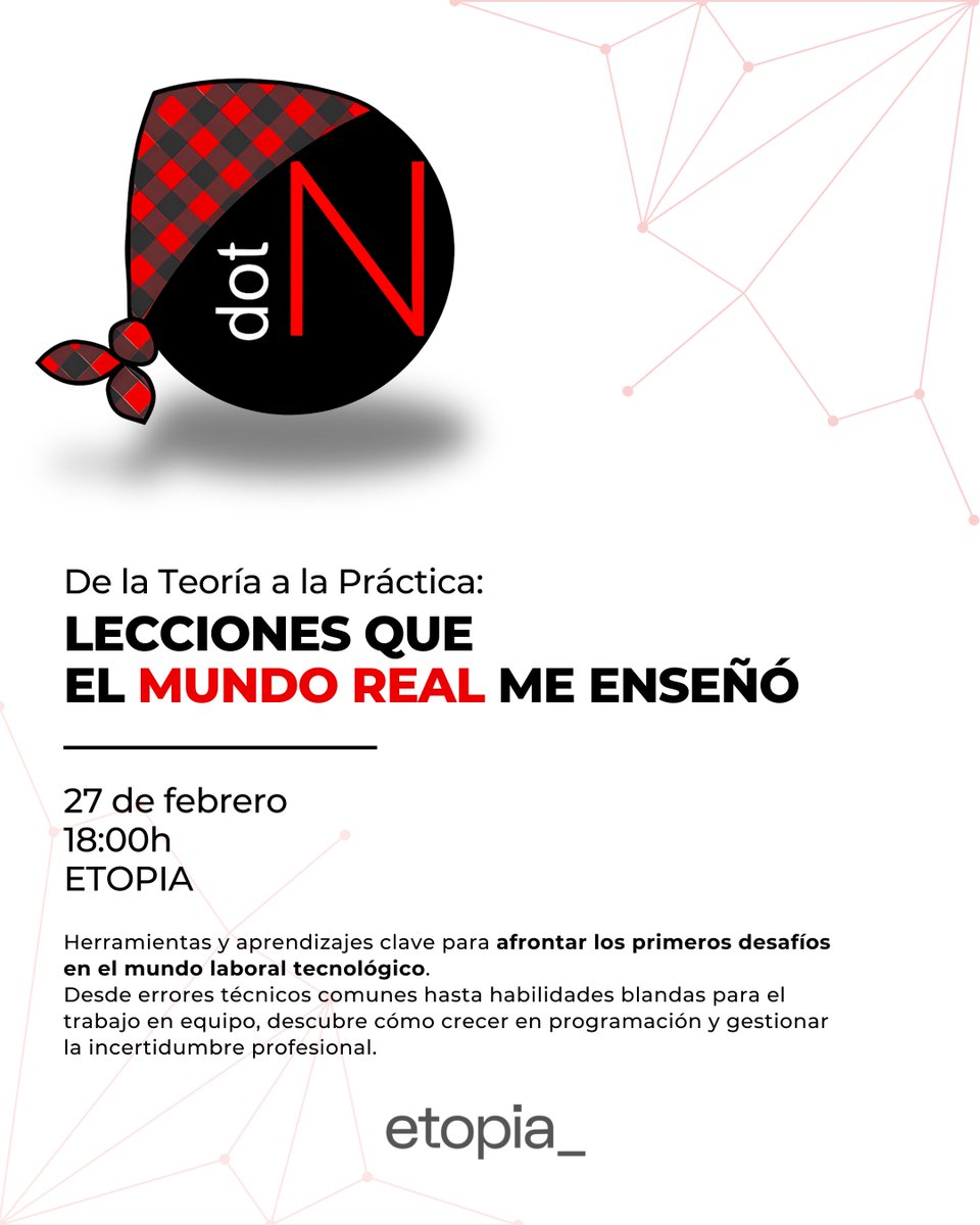 etopia_'s tweet image. De la Teoría a la Práctica: Lecciones Que el Mundo Real Me Enseñó 🖥️✨

📅 27 de febrero de 2025
⏰ 18:00 - 19:30
📍 #Etopia (Aula 1, Zaragoza)
🎟️ Evento gratuito | Regístrate aquí 👉 tinyurl.com/dotnettersetop…

#DotNetters #TechTalk #Programación #DesarrolloSoftware #ZaragozaTech