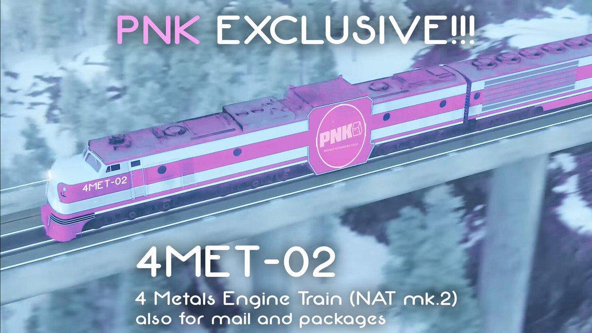 PackageNet1's tweet image. We are pleased to annouce that with some help from @MagRailNov, we have expanded our mail and packages deliveries on rail network! 
Both trains are one of it's kind, NAT-01 is powered by a nuclear reactor and 4MET-02 is powered by 4 metals, one of them being Australium.

-PNK CEO