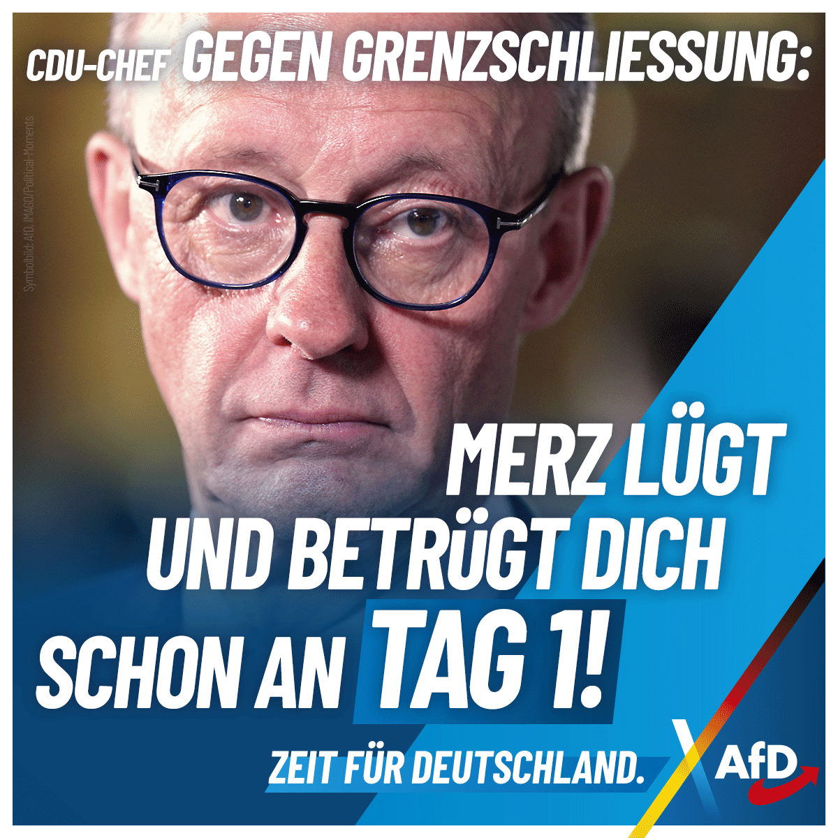 AfD's tweet photo. CDU-Chef gegen Grenzschließung: Merz lügt und betrügt schon an Tag 1!

Es war so vorhersehbar: Schon am Tag 1 nach der Bundestagswahl räumt CDU-Chef Merz eine Position nach der anderen. Nur mit einer AfD-Regierung kommt die Migrationswende!

Mehr dazu:
https://t.co/vevkXdc7xn https://t.co/NTTcskJOvt