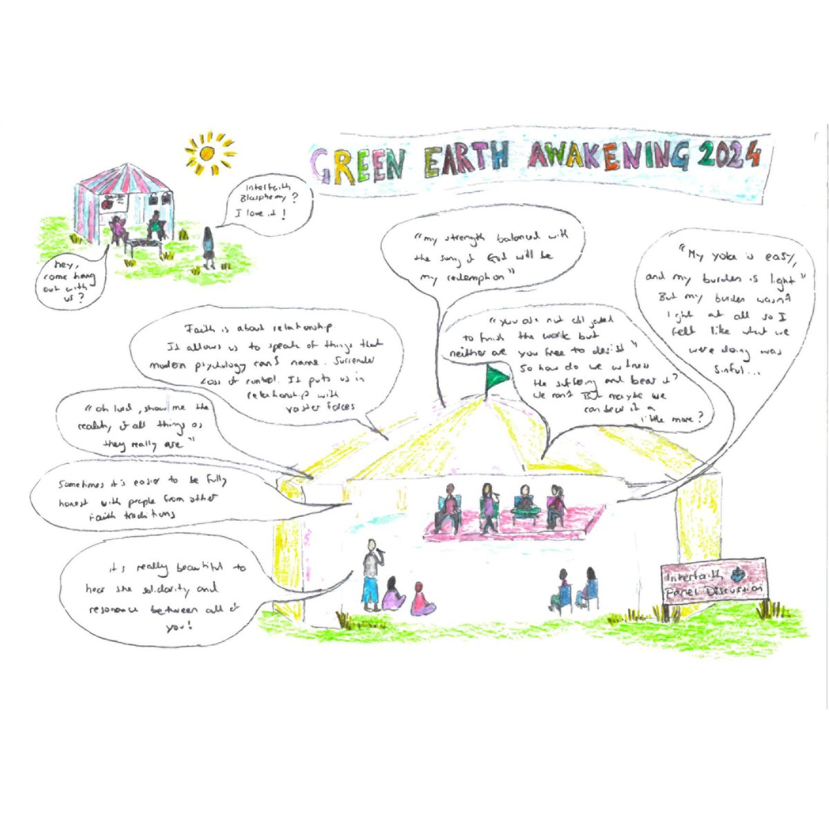 BadAppleZine's tweet photo. Issue 8 centrefold. Comments from our interfaith panel discussion at @BuddhafieldUK summer camp.
Drawn and collected by @norazbitchez 
See the whole issue online https://t.co/lapOKlG8hz
.
Subscribe: https://t.co/aky1Gab3Ue https://t.co/dy7AjkwRbx
