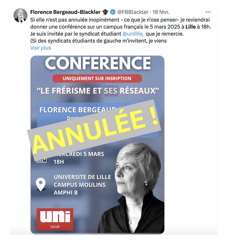 🔴 Cela fait deux ans bientôt que je n'ai plus accès à l'Université. Je viens d'apprendre que la conférence que je devais donner à l'université de Lille n'a pas reçu l'autorisation du doyen de la faculté des Sciences juridiques, politiques et sociales M.Aymeric POTTEAU,  compte