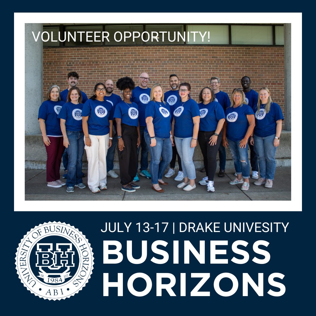 Inspire the next generation! Join us as a volunteer for Business Horizons, July 13-17, 2025, at Drake University. Share your skills and make an impact! Ready to join us? Follow the link: loom.ly/PGl19l4