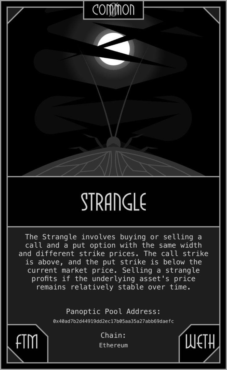 📢 New Market Created on Panoptic!

💰 Market: $WETH / $FTM (100 bps)
⛓️ Chain: Ethereum
🎲 NFT Rarity: 0 - Common
📈 NFT Strategy: Strangle

Check it out: app.panoptic.xyz/markets/Ethere…