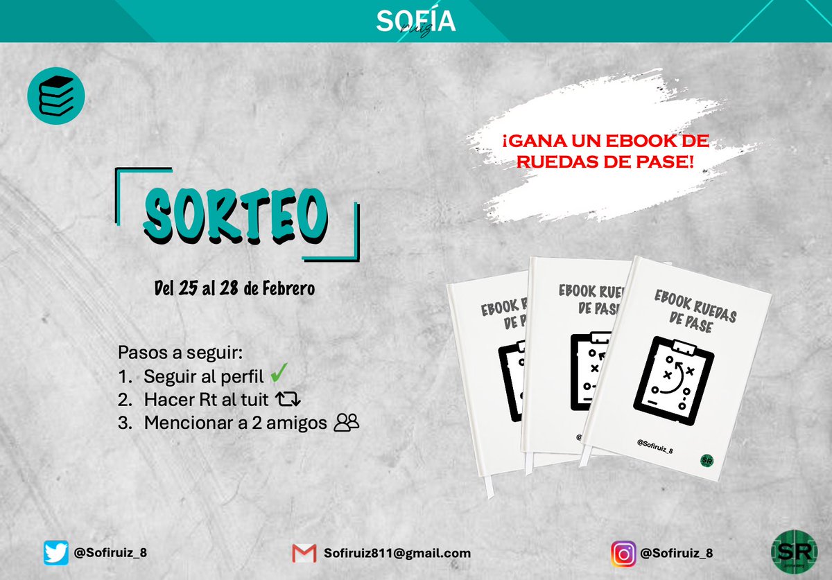 🎉SORTEO🎉

📚EBOOK RUEDAS DE PASE 

Para participar:
1️⃣ Seguir a <a href="/Sofiruiz_8/">Sofi</a> 
2️⃣ Rt
3️⃣ Menciona a 2 amigos 

🏆 El ganador se dará el viernes 28 de Febrero a las 23:30