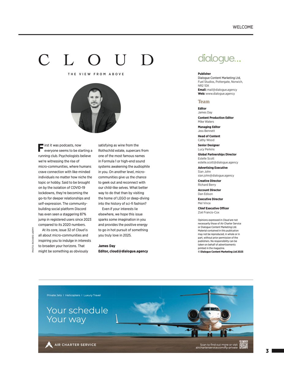 ๐๐๐ช๐ข๐ฐ (@james_a_day) on Twitter photo Cloud 32 from <a href="/ACS_AIRCHARTER/">Air Charter Service</a> & <a href="/DialogueAgency/">Dialogue Agency</a> out now. A privilege to be at the helm aircharter.co.uk/private-charteโฆ Cloud 32 from <a href="/ACS_AIRCHARTER/">Air Charter Service</a> & <a href="/DialogueAgency/">Dialogue Agency</a> out now. A privilege to be at the helm aircharter.co.uk/private-charteโฆ