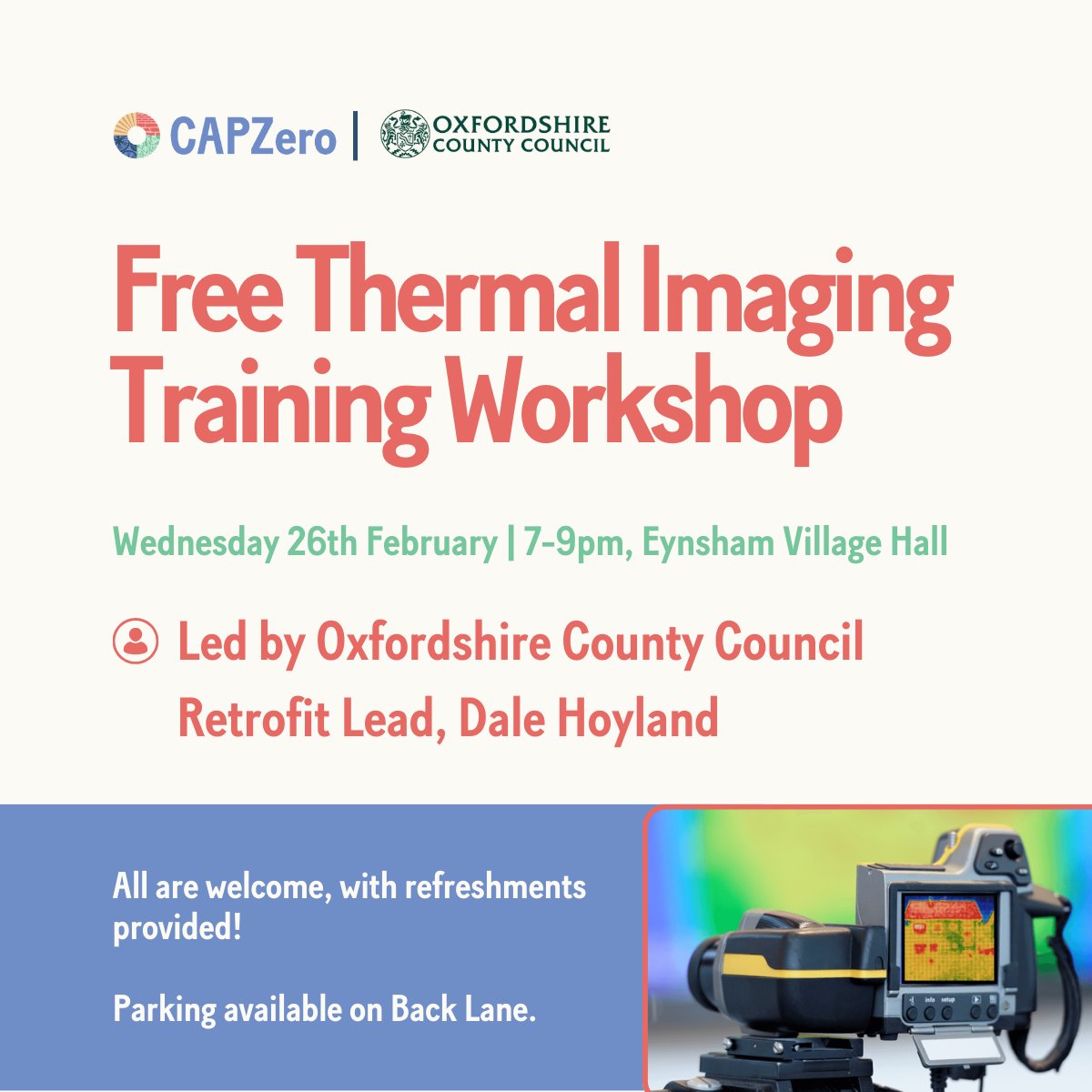 Do you want to know how well insulated your home is?

We are carrying out thermal imaging training tomorrow at Eynsham Village Hall from 6.45-9pm.

All are welcome to join.