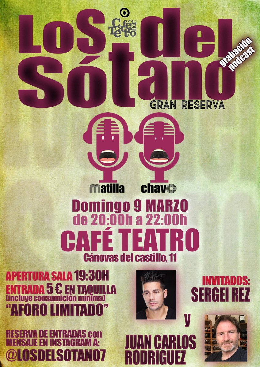 ¡Grabación de otros dos programones el próximo 9 de marzo!
Para reservar o por aquí por privado, o por Instagram por privado o por Facebook por privado.