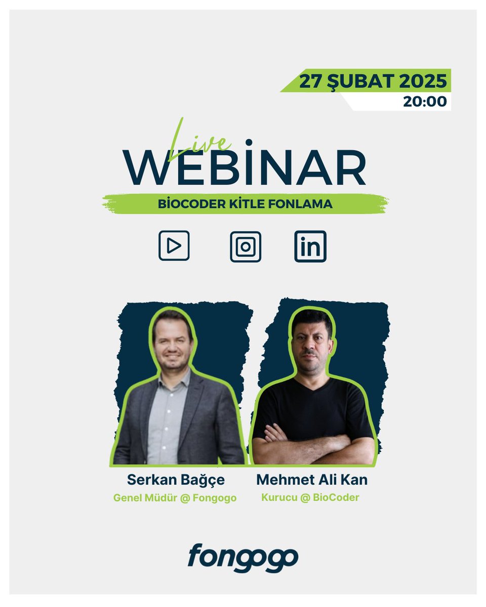 Fongogo'da ön talep sürecinde olan <a href="/BioCdrTeknoloji/">Biocoder Teknoloji</a> 'nin kurucusu Mehmet Ali KAN ve Fongogo Genel Müdürü <a href="/sbagce/">Serkan Bagce</a> ile birlikte gerçekleştireceğimiz webinara davetlisiniz!

📅Tarih: 27 Şubat 2025
🕒Saat: 20:00
📍Takvime Ekle: linkedin.com/events/b-ocode…

#fongogo #BioCoder #webinar