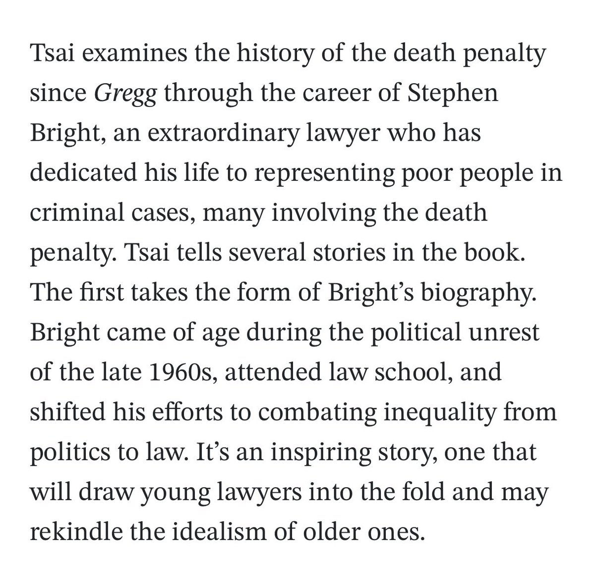 Rᴏʙᴇʀᴛ L. Tsᴀɪ (@robertltsai) on Twitter photo Citron astutely observes that I tell three interlocking stories. The first is that of the career of Stephen Bright, advocate for the poor and condemned. <a href="/southerncenter/">Southern Center for Human Rights</a> <a href="/wwnorton/">W. W. Norton & Company</a> <a href="/WMEBooks/">WME Books</a> Citron astutely observes that I tell three interlocking stories. The first is that of the career of Stephen Bright, advocate for the poor and condemned. <a href="/southerncenter/">Southern Center for Human Rights</a> <a href="/wwnorton/">W. W. Norton & Company</a> <a href="/WMEBooks/">WME Books</a>