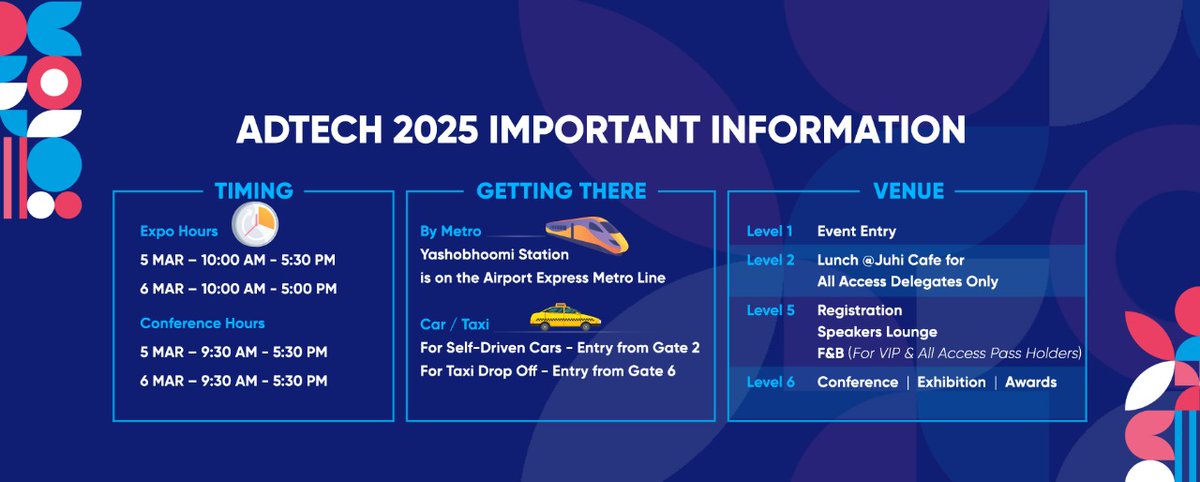 adtechIndia's tweet photo. All set for ad:tech 2025? Here's everything you need to know.
Save this post and book your passes - https://t.co/3VI73KYdgA
📅 Dates: 5th - 6th March, 2025
📍 Location: Yashobhoomi, IICC Dwarka, Delhi
#adtechIN #WeAreComexposium #adtech2025 #martech #agency #networkingevents https://t.co/1IB2IPQG1Q