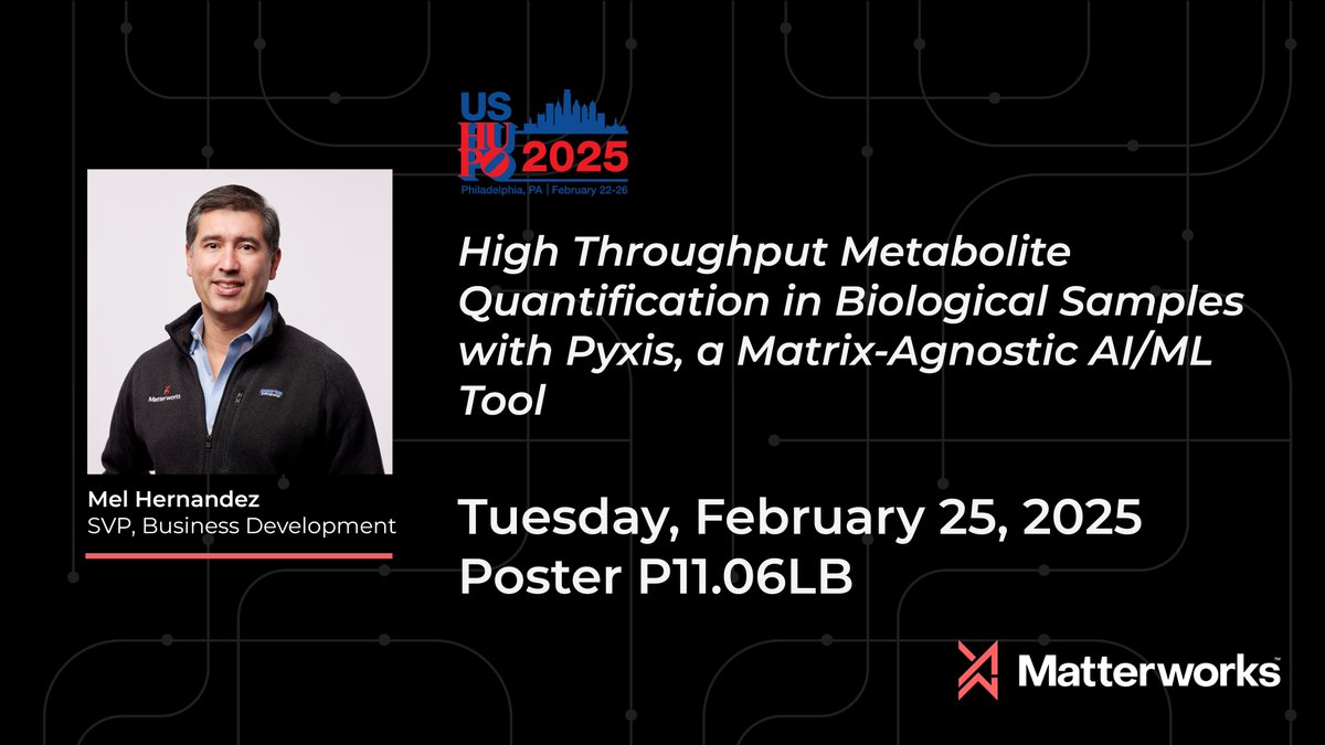 matterworks_bio's tweet image. Today at US HUPO, our SVP of Business Development Mel Hernandez will present a poster highlighting the use of our AI-powered technology, Pyxis, in the analysis of biological samples.