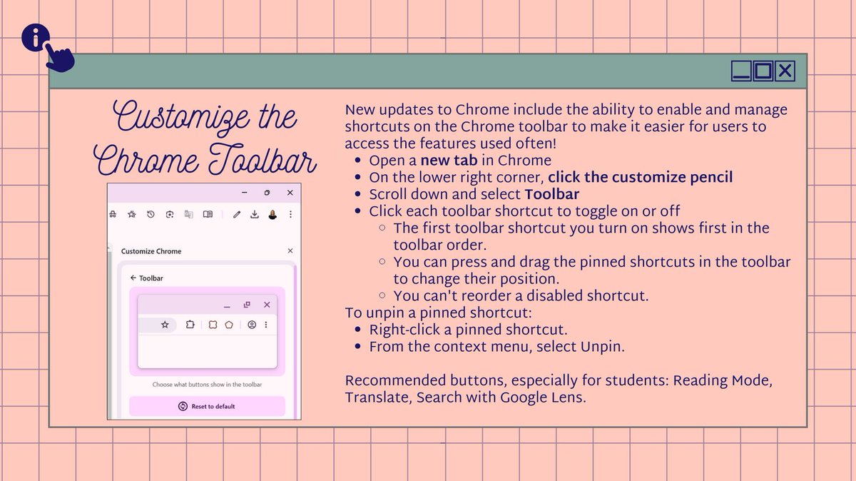 New in Chrome - customize your toolbar! Use the new shortcuts to easily access frequently used tools! #googleworkspace #edtechwithheatherlyn