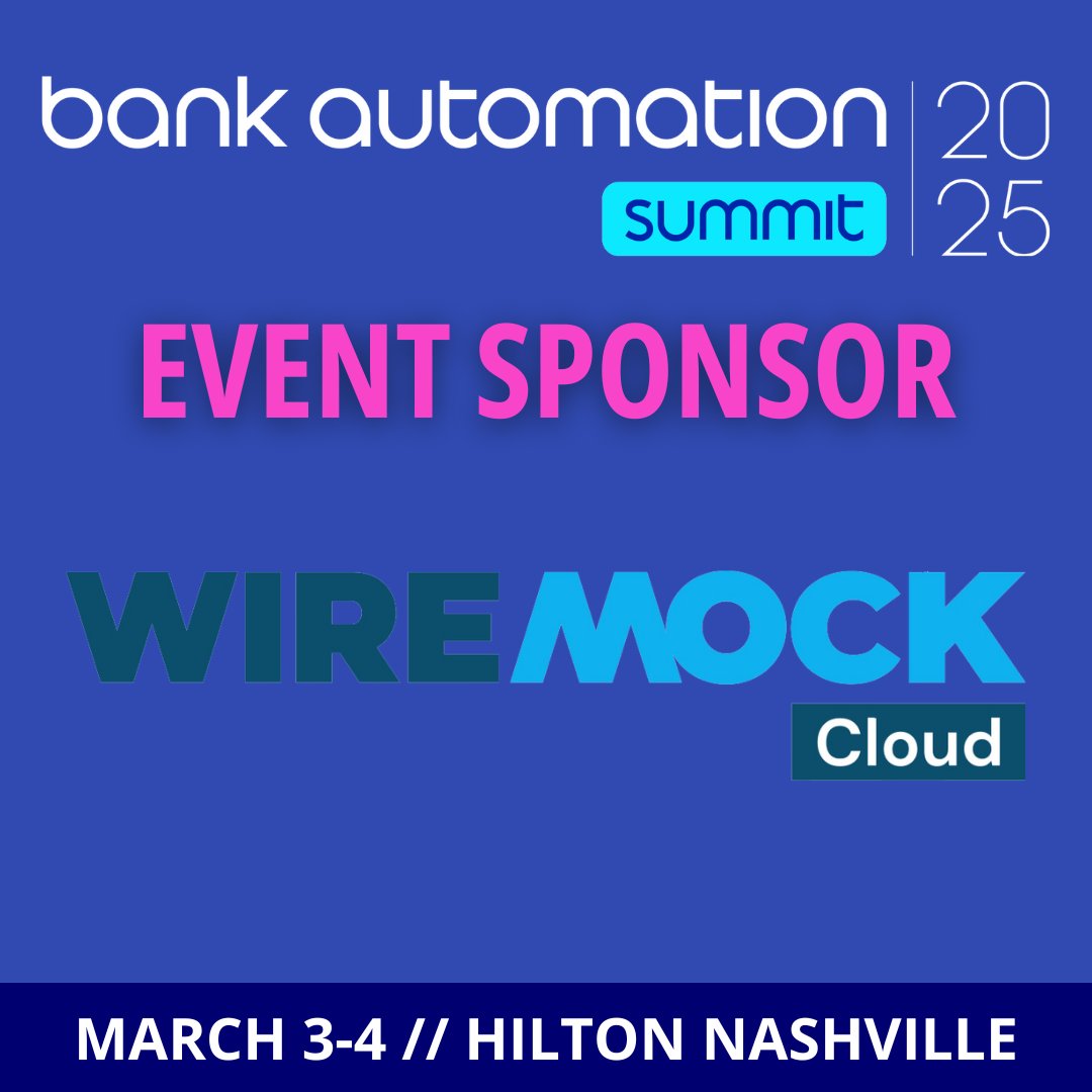 FinAi_News's tweet photo. 🏦 Bank Automation Summit 2025: Sponsor Alert 🏦
We're excited to announce that WireMock is sponsoring #BAS25. Thank you for your ongoing support!
🔗 Register: https://t.co/QrrNKVwxBt
#BankAutomationNews #Nashville #Fintech #Networking #FinancialServices #Automation #AI https://t.co/RfRJdqJIH8