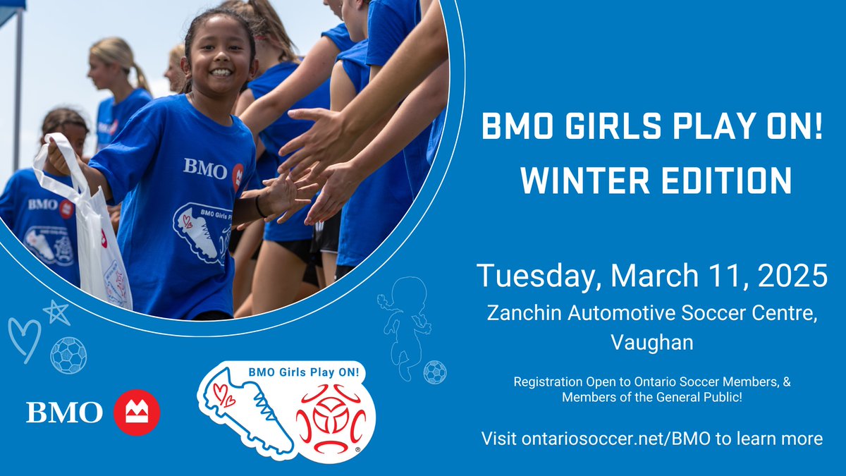 Ontario Soccer (@ontarioissoccer) on Twitter photo BMO Girls Play ON! – Winter Edition is coming March 11! ❄⚽
A FREE event for U7 & U8 girls to play, learn and be mentored by women coaches, including young Indigenous leaders from Northern Nunavut & Ontario (thanks to <a href="/BMO/">BMO</a> & <a href="/ISWO_ca/">Indigenous Sport & Wellness Ontario</a>).
🔗 Register now: ontariosoccer.sportngin.com/register/form/… BMO Girls Play ON! – Winter Edition is coming March 11! ❄⚽
A FREE event for U7 & U8 girls to play, learn and be mentored by women coaches, including young Indigenous leaders from Northern Nunavut & Ontario (thanks to <a href="/BMO/">BMO</a> & <a href="/ISWO_ca/">Indigenous Sport & Wellness Ontario</a>).
🔗 Register now: ontariosoccer.sportngin.com/register/form/…