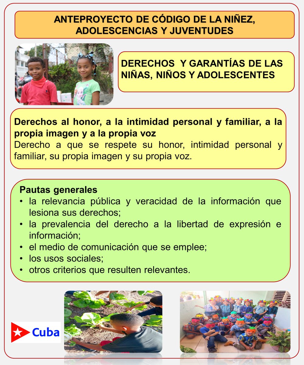 #CubaMined, en el anteproyecto de Código de la niñez, adolescencias y juventudes tienen derechos al honor, a la intimidad personal y familiar, a la propia imagen y a la propia voz. Como tu opinión cuenta, puedes escribirnos al sitio: mined.gob.cu
#ConsultaCódigo