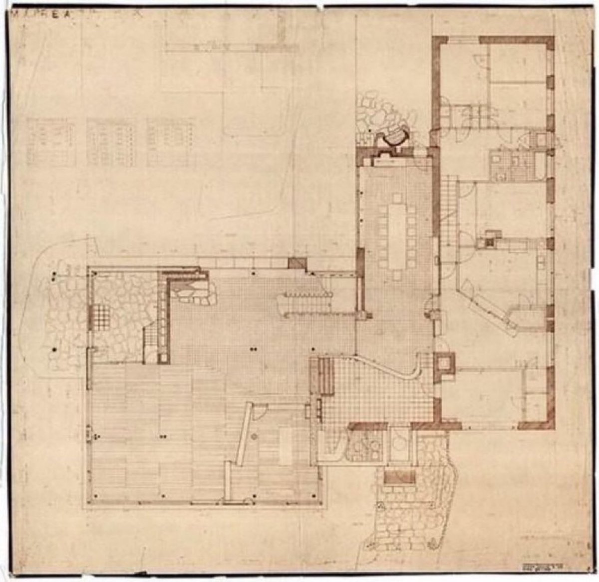 gomezdetejada's tweet photo. Plano final original de la planta baja de la Villa Mairea (1938-39) | Alvar Aalto. https://t.co/iFma2MnKnN