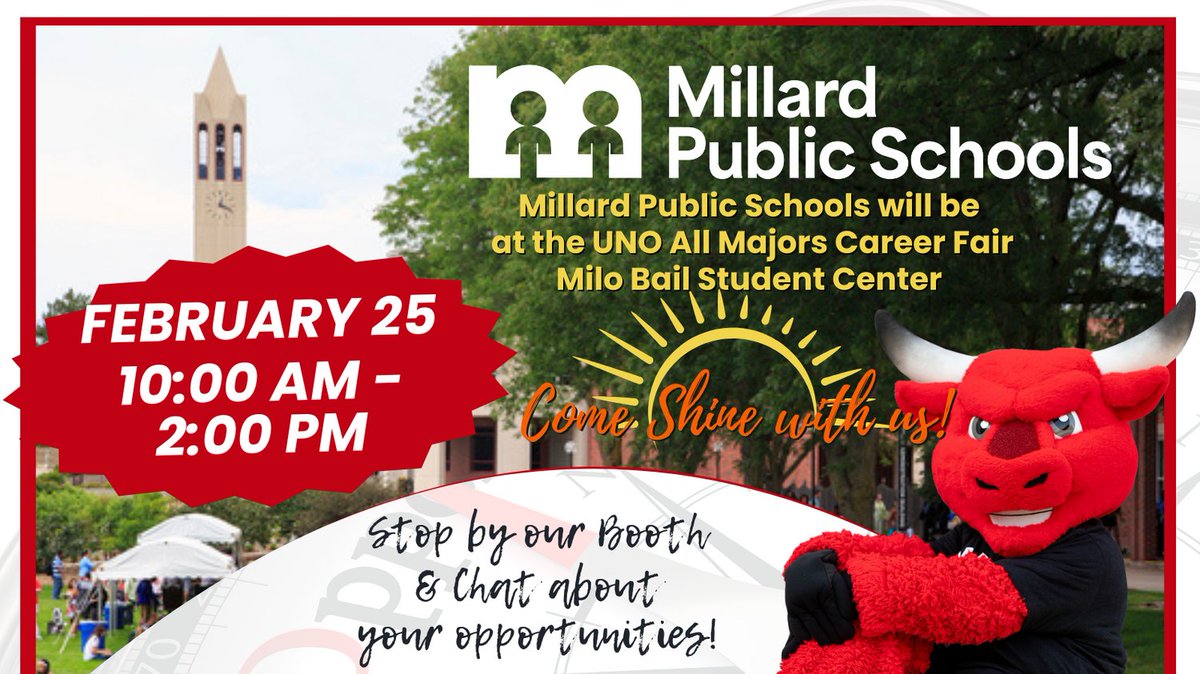 MPSHR's tweet photo. Millard Public Schools will be on the UNO Campus for the All Majors Career Fair. Stop by and chat about your opportunities! @unocehhs @UNO_COE #KnowTheO #MavSpirit #NUforNE @UNOmaha #SHINEwithMPS @MPSHR https://t.co/FAGp6uKBlU