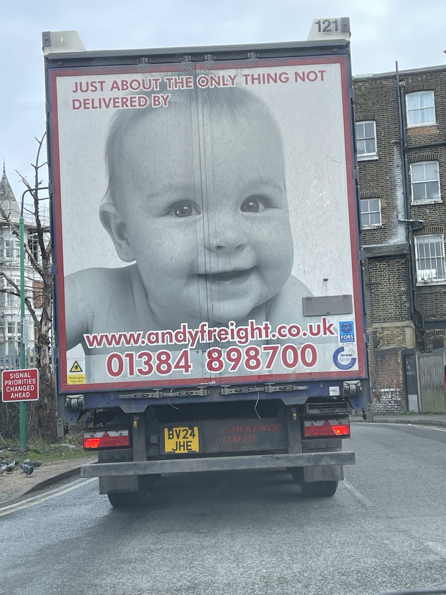 Just following this lorry through Kentish Town.  
I know the typography could be better, but it's nice to see someone having a bit of fun instead of just the usual big logo.