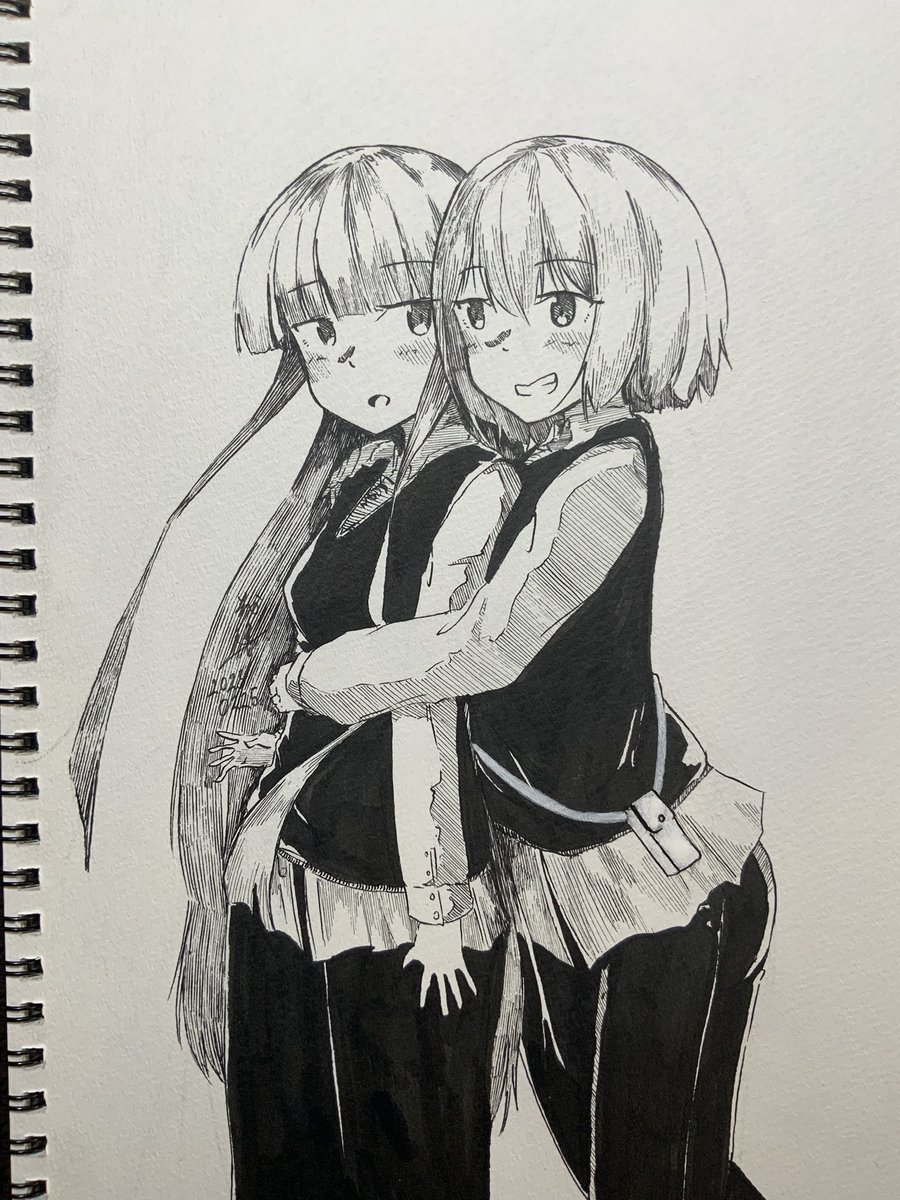 園田空＆赤城霊射

百合カップル
オリジナルアナログ画
#マンガ 
#イラスト 
#絵柄好みって人にフォローされたい 
#絵描きさんと繋がりたい 
#RuderGigas