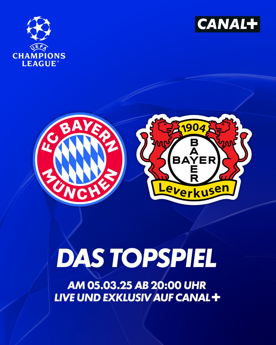 Die aktuell besten deutschen Mannschaften kämpfen im Achtelfinale der UEFA Champions League um den Einzug ins Viertelfinale! 🔥
 
Das Topspiel am Mittwoch, 05.03.25, live und exklusiv auf CANAL+. 🙌🏼

#UCL