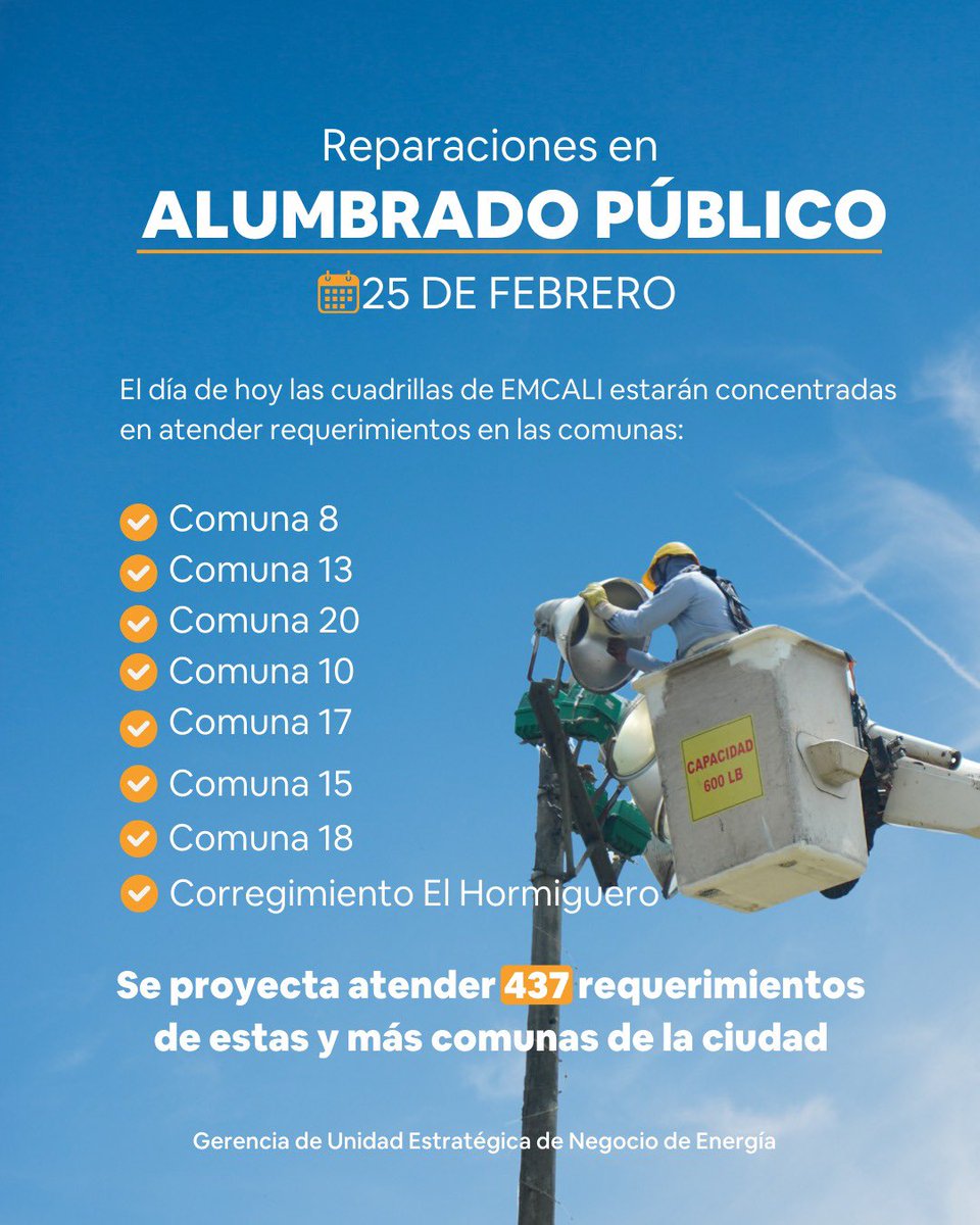 Estas son las comunas en las que estarán trabajando hoy nuestras cuadrillas de alumbrado público 👇🏼