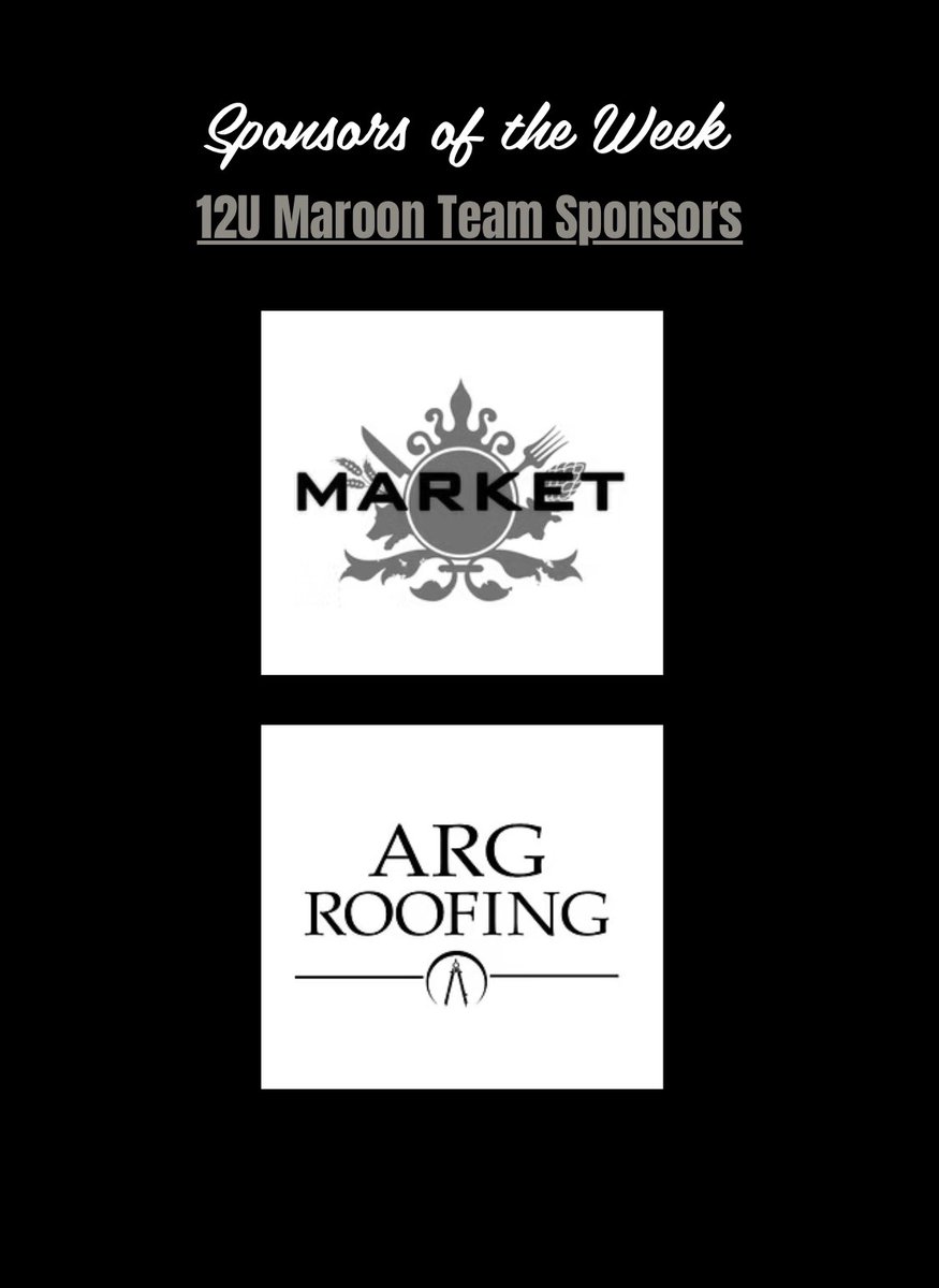 Thank you to this week's Sponsors of the Week, Market Rocky River and ARG Roofing . We appreciate your support of our 12U Maroon Team! ⚾️