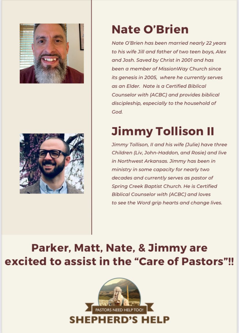 _shepherdshelp's tweet photo. Special Announcement from Shepherd’s Help, Inc. Four ACBC Certified Pastors willing to minister to fellow Pastors for the greater Kingdom. If you are pastor or know a pastor in need of encouragement. Reach out through https://t.co/KUzHjGf7sU https://t.co/tuJZ4Cn4YI