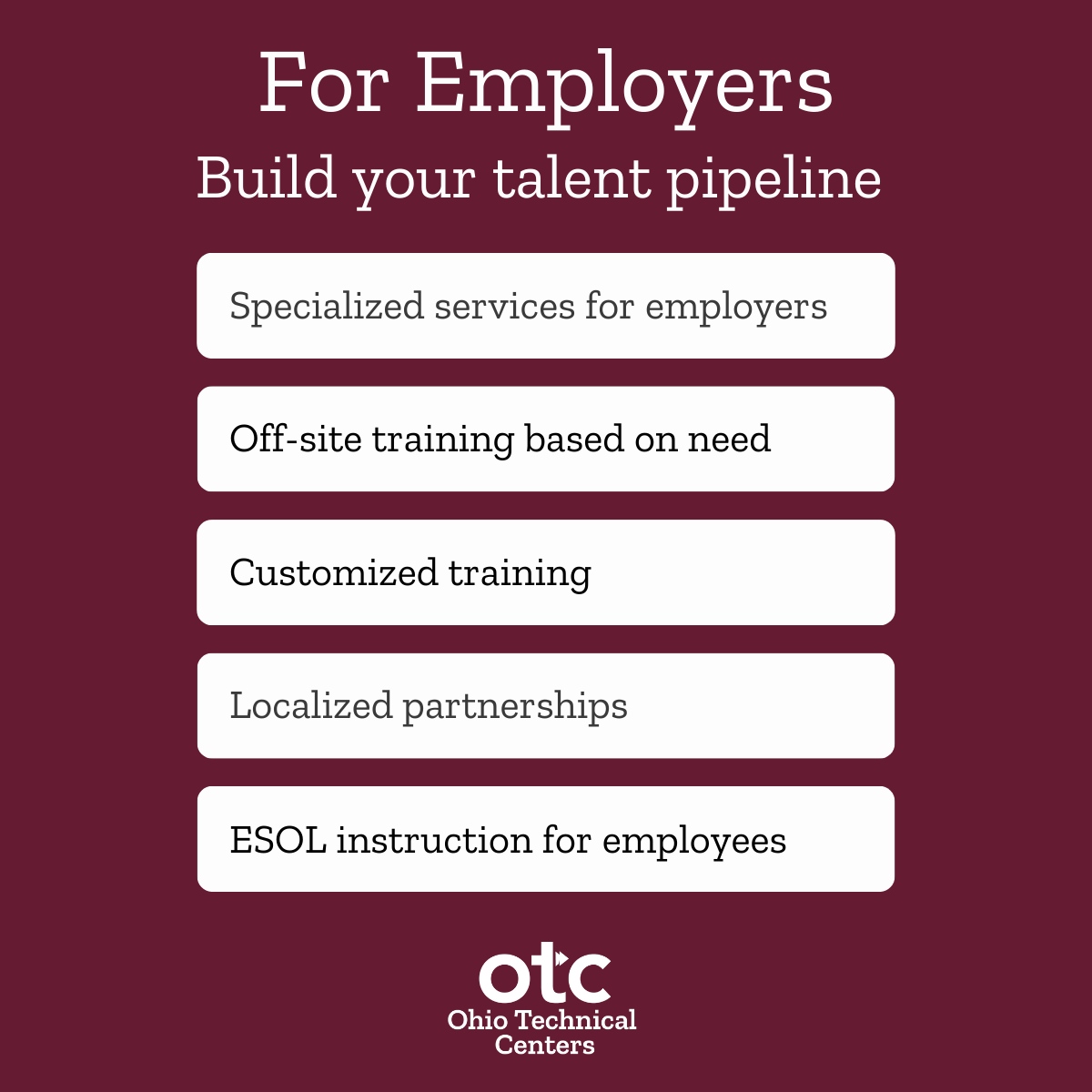 Finding the right talent doesn't have to be tough — Ohio Technical Centers make it easier. From customized training to localized partnerships, we help businesses upskill their workforce and meet industry demands. 💼

#CareerTechOhio #FastTrackOhio #AdultCareerTraining